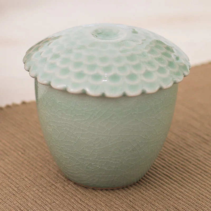 Green Handmade Celadon Ceramic Sunflower Themed Salsa Bowl - Sunflower in Green