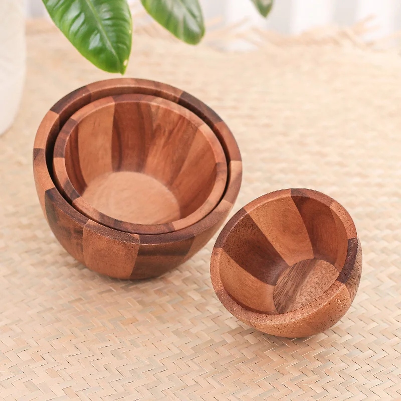 Hand Carved Raintree Wood Serving Bowls (Set of 3) - Gather Round