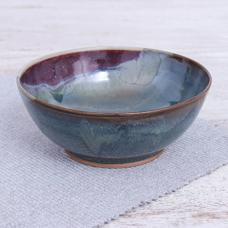 Hand Crafted Blue Ceramic Soup Bowl - Happy Harvest