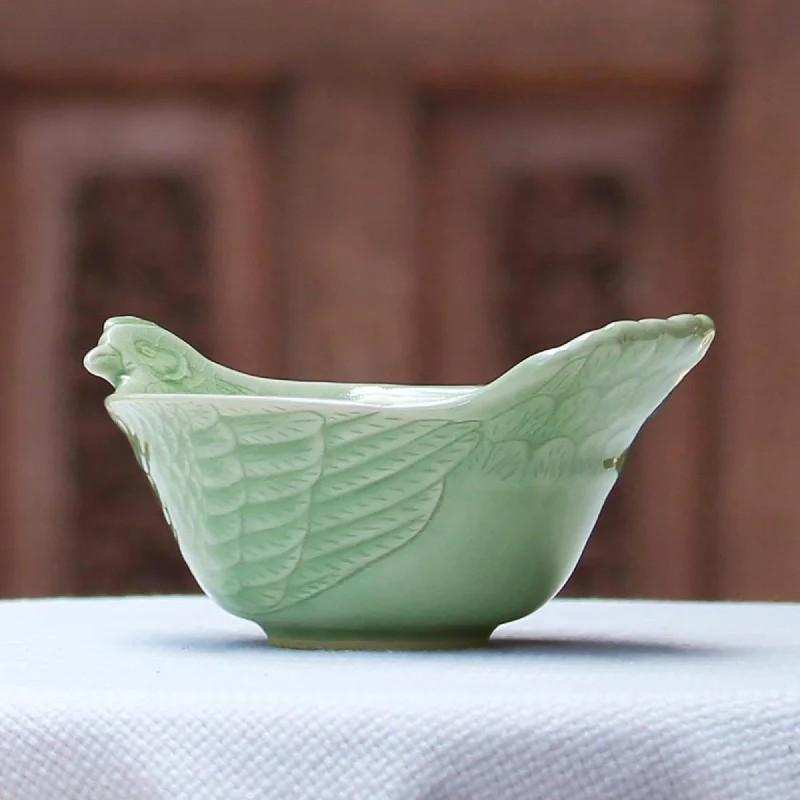 Hand Crafted Celadon Ceramic Chicken Bowl from Thailand - Chiang Mai Chicken