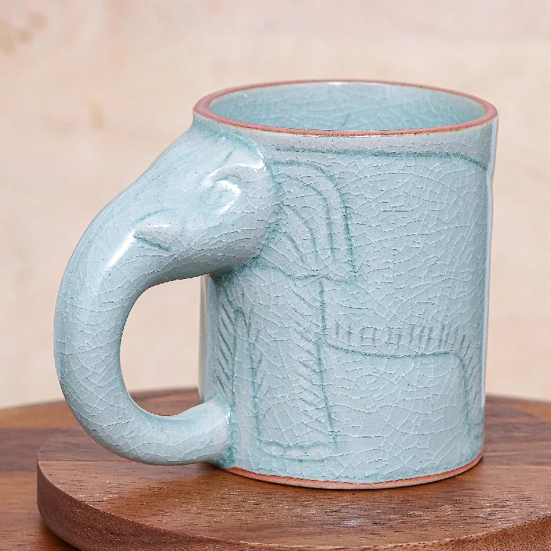 Hand Crafted Celadon Ceramic Elephant Mug - Calming Cup