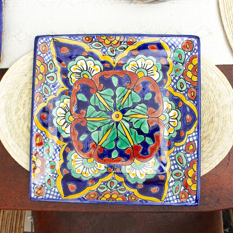 Hand Painted Square Dinner Plates (Pair) - Hidalgo Square