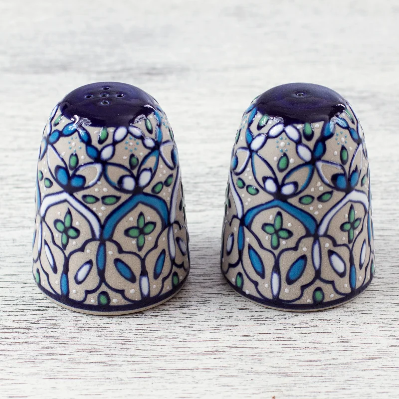 Handcrafted Ceramic Salt and Pepper Shaker in Green and Blue - Road to Guanajuato