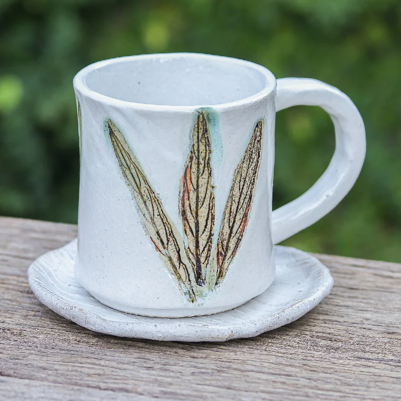 Handcrafted Leaf-Themed Ceramic Mug and Saucer Set - Lovely Leaves