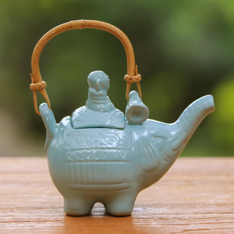 Handmade Blue Ceramic Teapot  - Buddha and the Turquoise Eleph