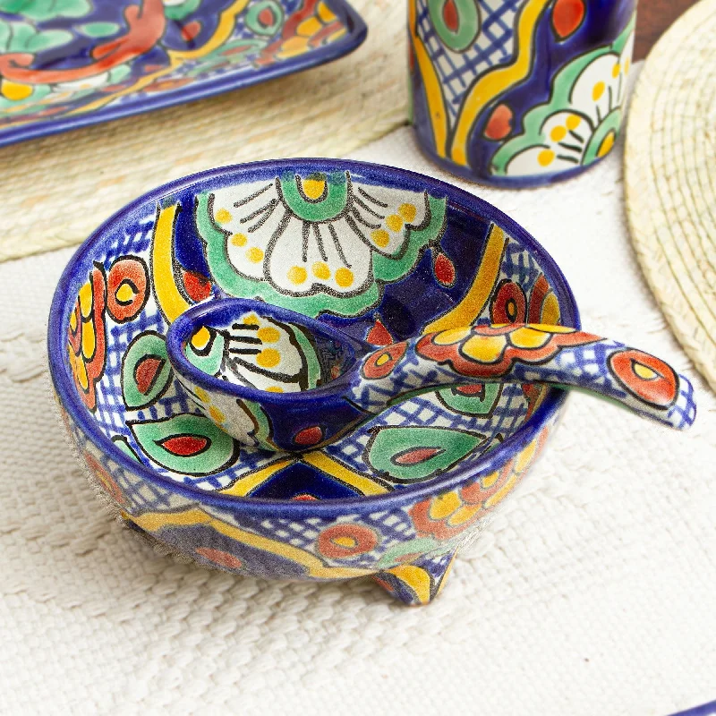 Handmade Ceramic Bowl and Spoon Set - Hidalgo Fiesta