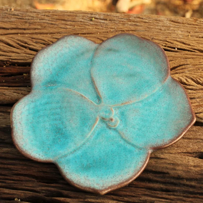 Handmade Floral Celadon Ceramic Salad Plate - Turquoise Vanda