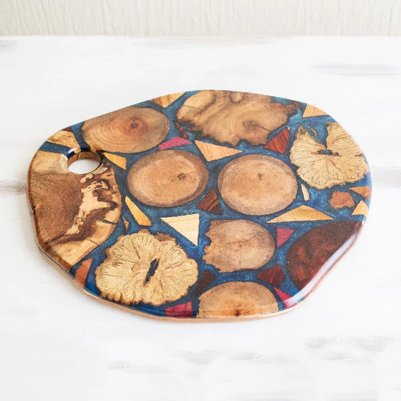 Reclaimed Wood and Resin Trivet - Woodlands in Blue