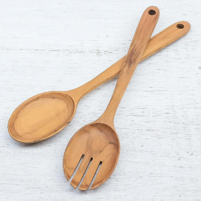 Handmade Teak Wood Salad Spoons from Thailand (Pair) - Salad Dream