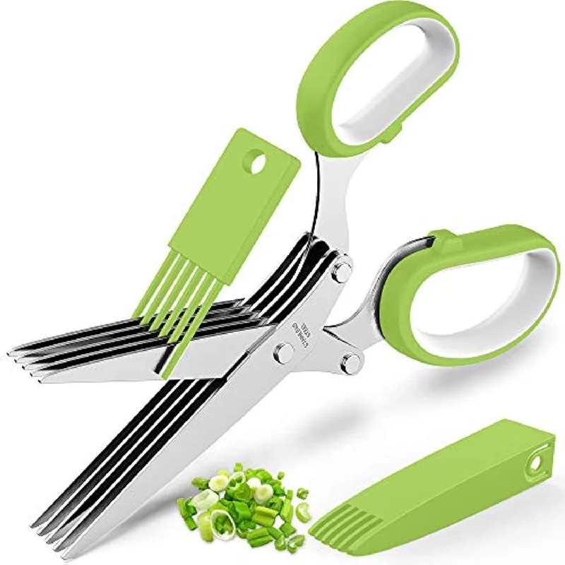 Herb Cutter Shears with 5 Blades and Cove