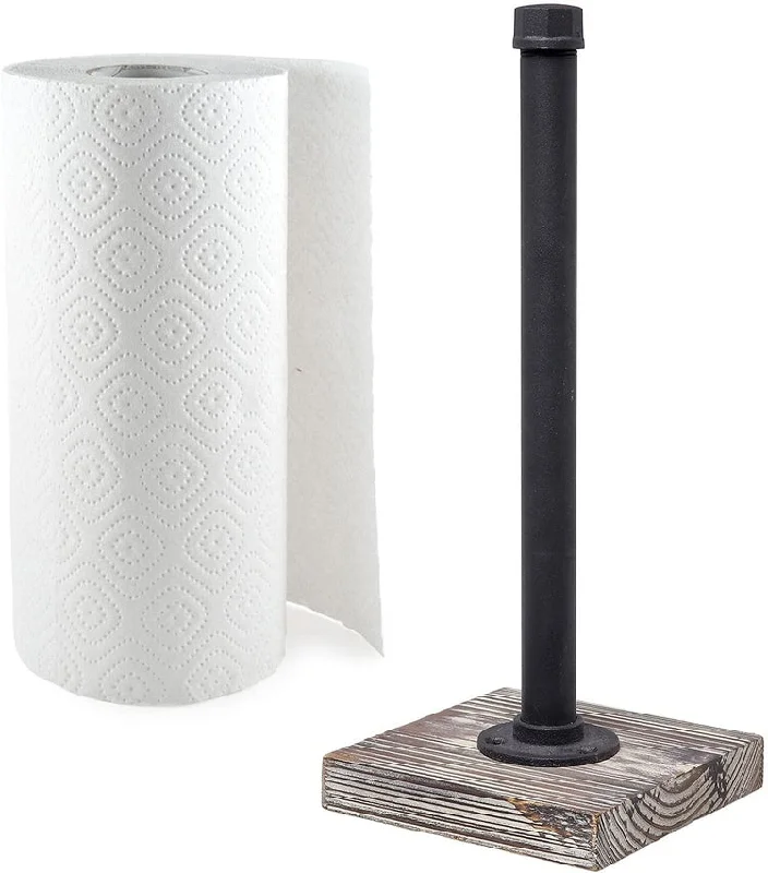 Industrial Design Paper Towel Holder w/ Torched Wood Base