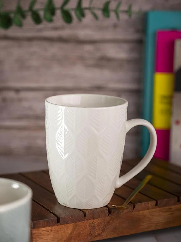 Ivory Ceramic Mug - 360Ml, Leaf Pattern