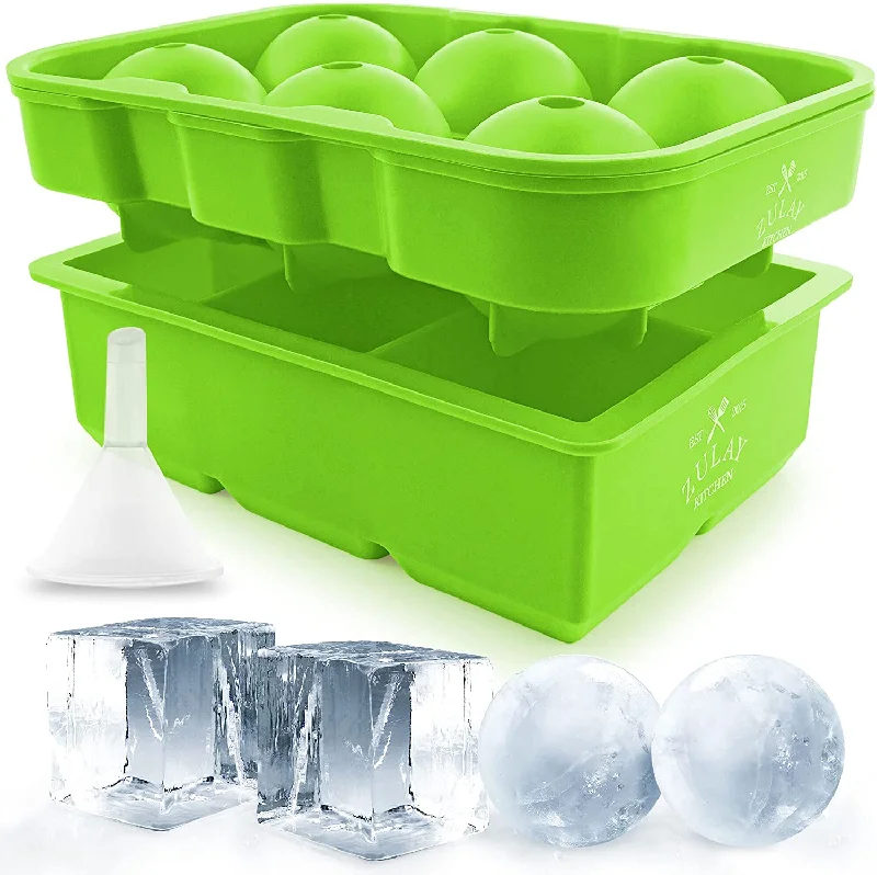 Large Square Ice Cube Molds and Sphere Ice Ball Maker with Lid (Set of 2)