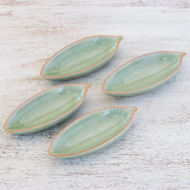 Leaf-Shaped Celadon Ceramic Appetizer Bowls (Set of 4) - Festive Banana