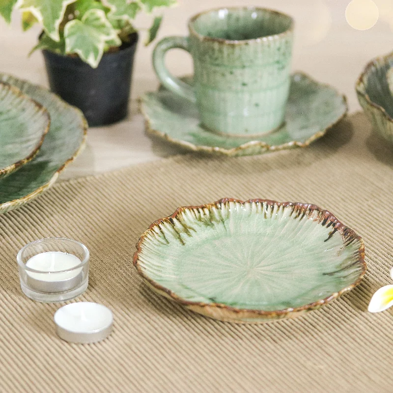 Lotus-Themed Speckled Green Celadon Ceramic Appetizer Plate - Lotus Table