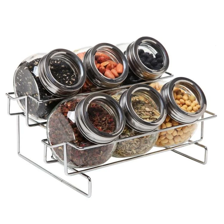 Metal Spice Container Rack with 6 Glass Jars