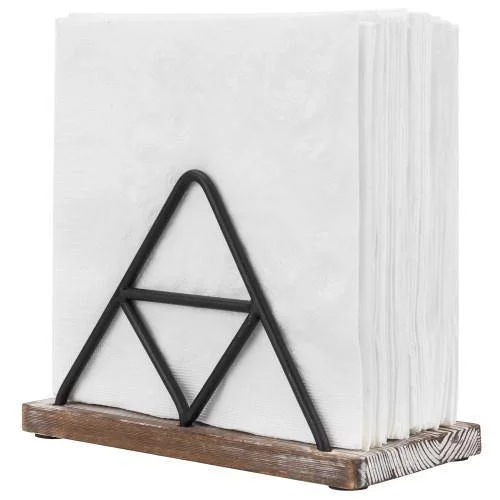 Triangle Design Metal Wire & Torched Wood Napkin Holder