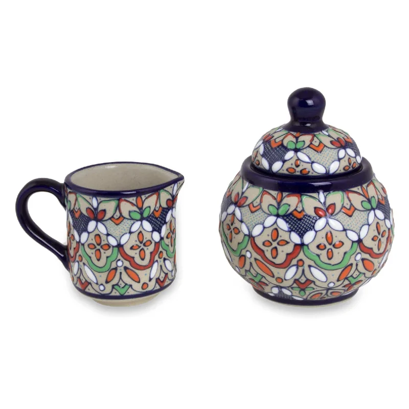 Mexican Ceramic Artisan Crafted Sugar Bowl and Creamer Set - Guanajuato Festivals