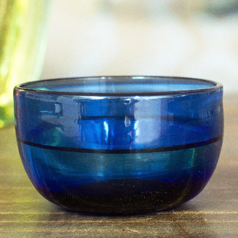 Mexican Handblown Sapphire Bowl Made from Recycled Glass - Vivacious in Blue