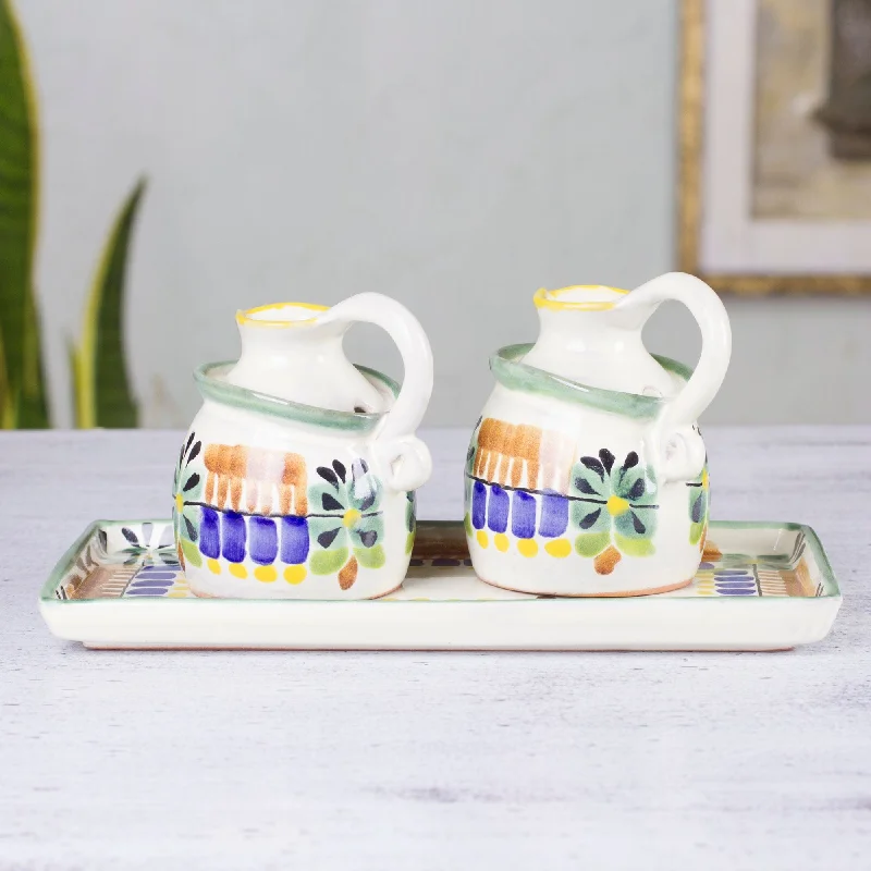 Mexican Handcrafted Majolica Ceramic Oil and Vinegar Set - Acapulco