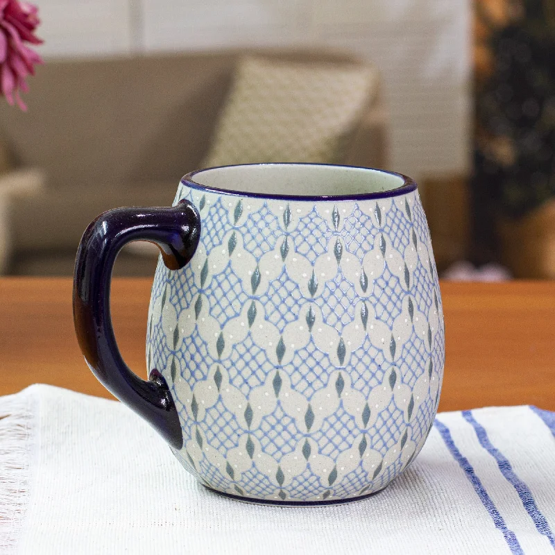 Mexican Talavera-Style Ceramic Mug Hand-Painted in Blue - Web in Blue