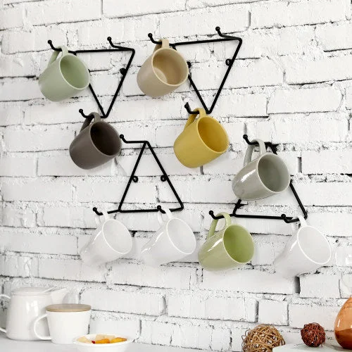 Modern Matte Black Metal Triangular Mug Racks, Set of 4