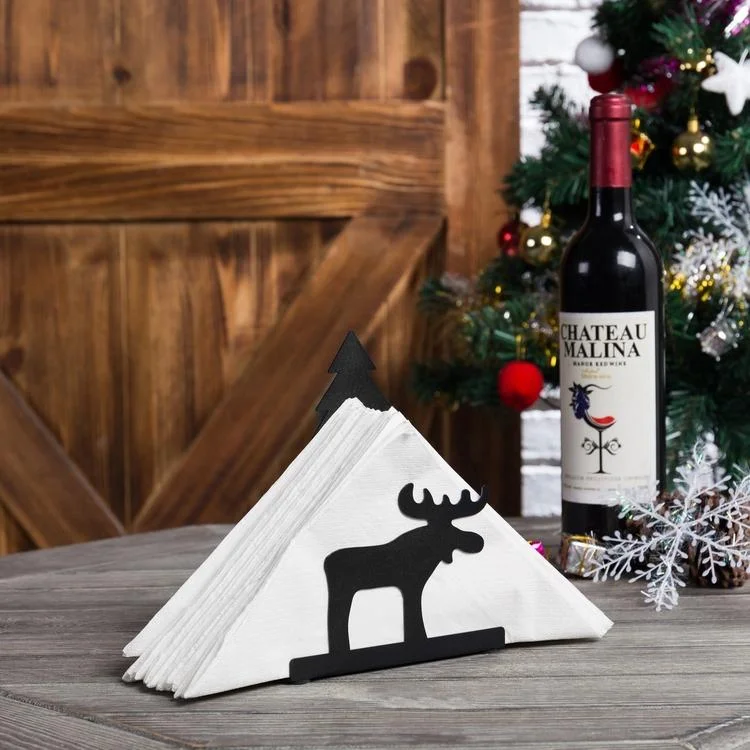 Black Metal Napkin Holder Moose & Christmas Tree