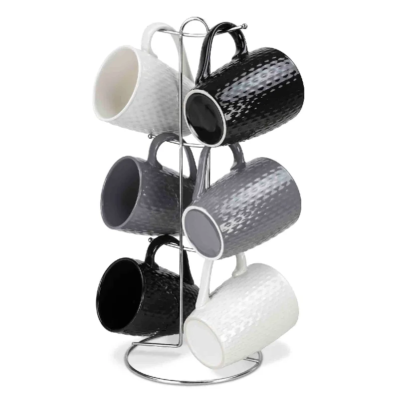 6 Piece Crochet Mug Set with Stand, Multi-Color