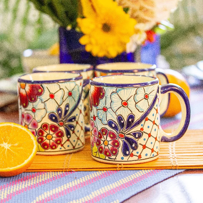 Multicolored Ceramic Mugs from Mexico (Set of 4) - Colors of Mexico