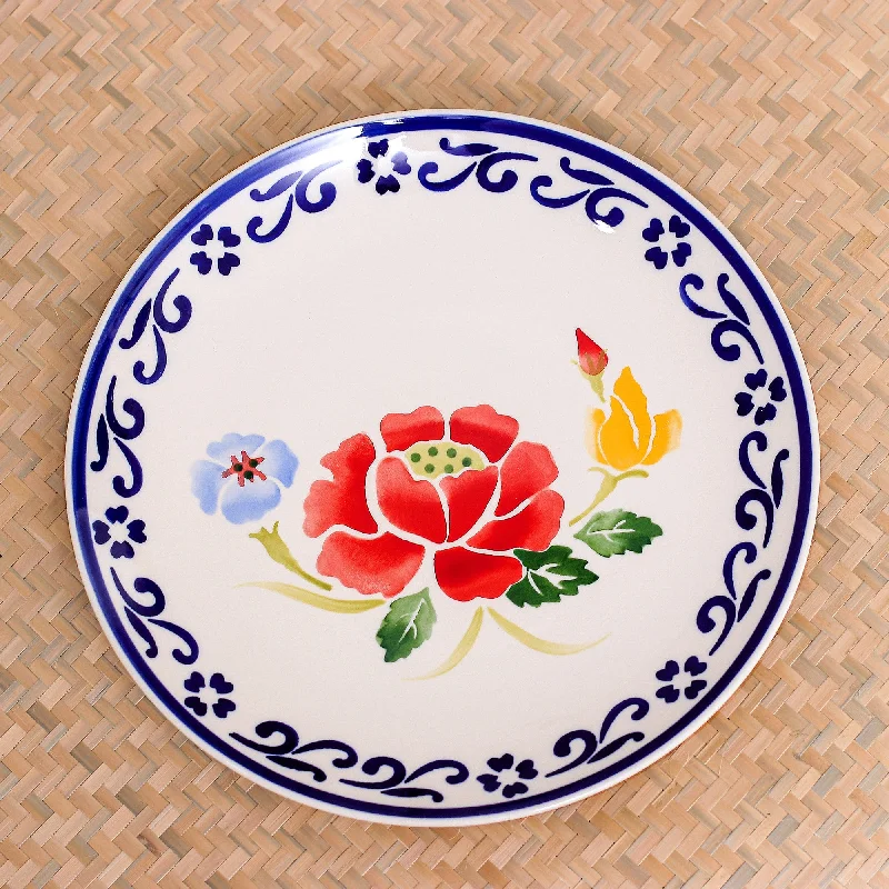 Multicolored Handcrafted Ceramic Plate - Poppy Garden in Blue