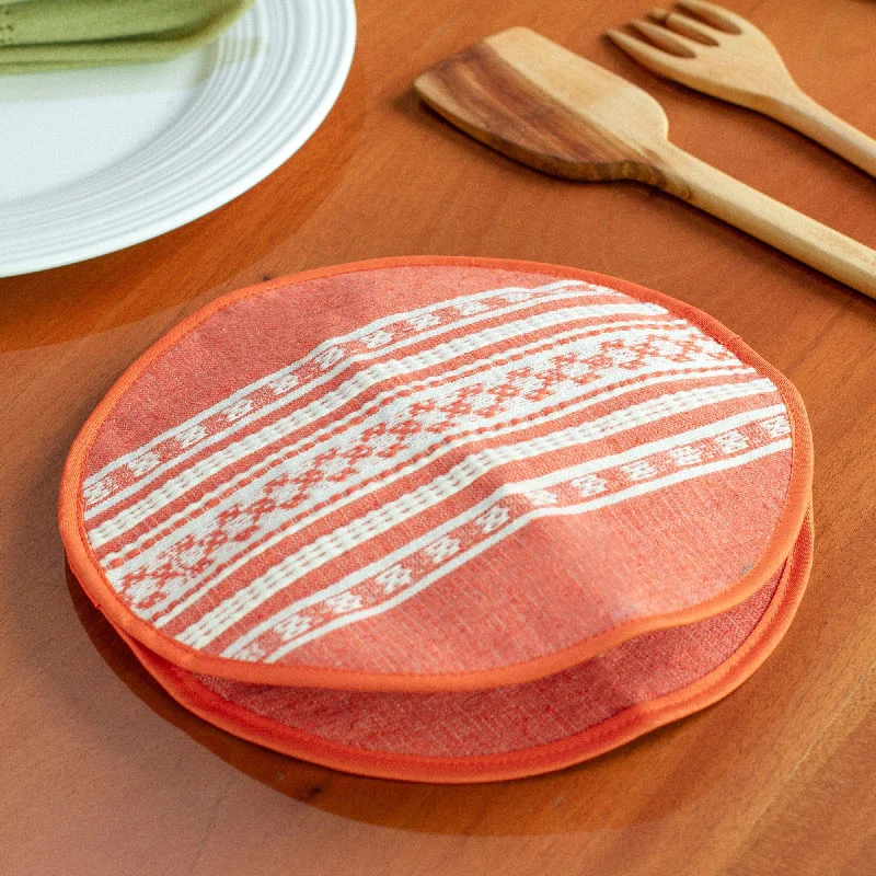 Orange and Off-White Cotton Tortilla Holder - Oaxacan Orange