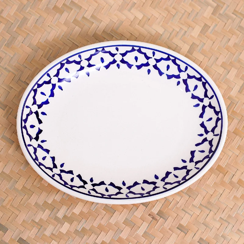 Oval Ceramic Plate from Thailand - Blue Pineapple