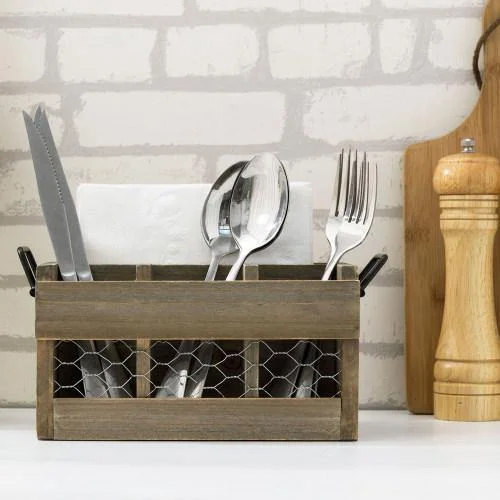 Reclaimed Style Wood and Chicken Wire Utensil Holder