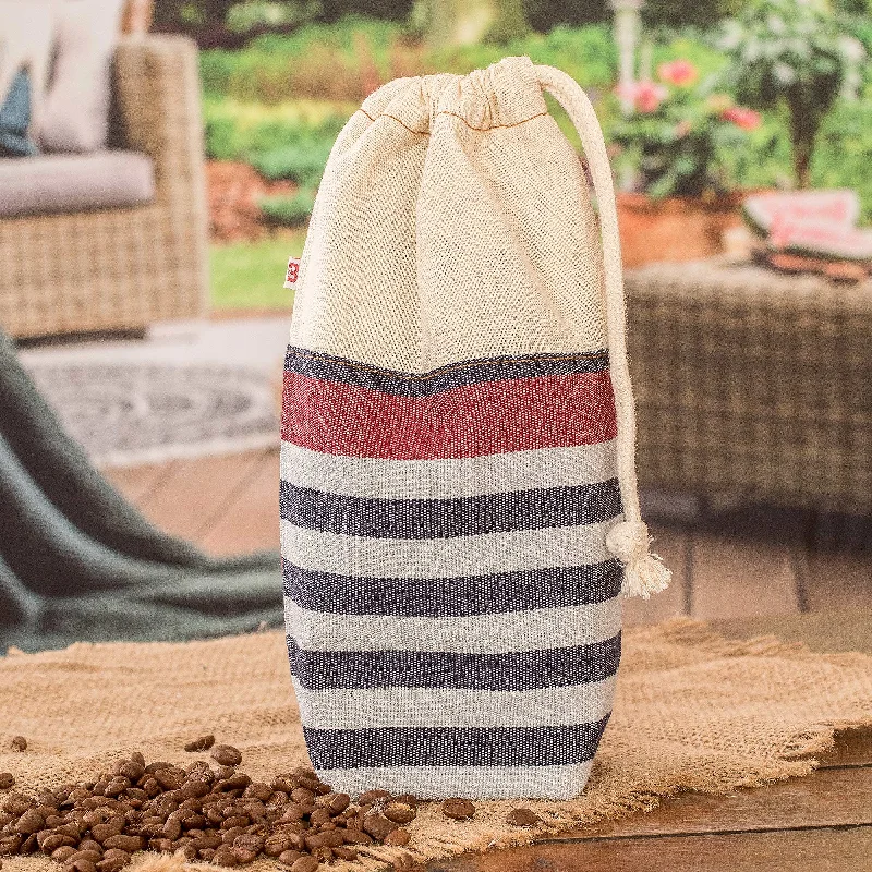 Reusable Handwoven Cotton Drawstring Coffee Bag with Stripes - Cup of Java