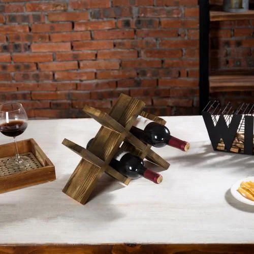 Rustic Brown Wood Countertop Wine Rack