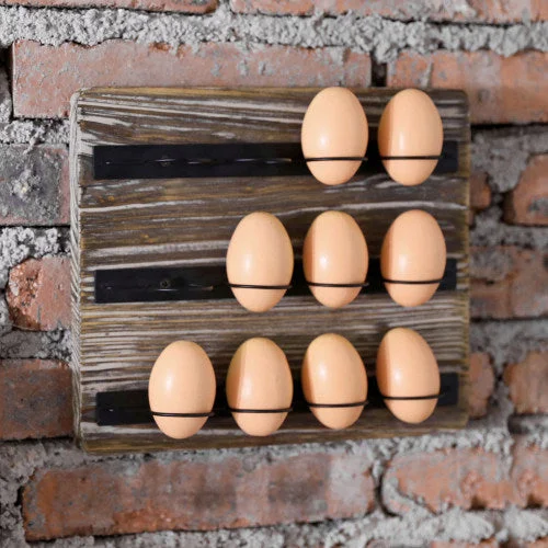 Rustic Torched Wood and Black Metal Egg Display Shelf