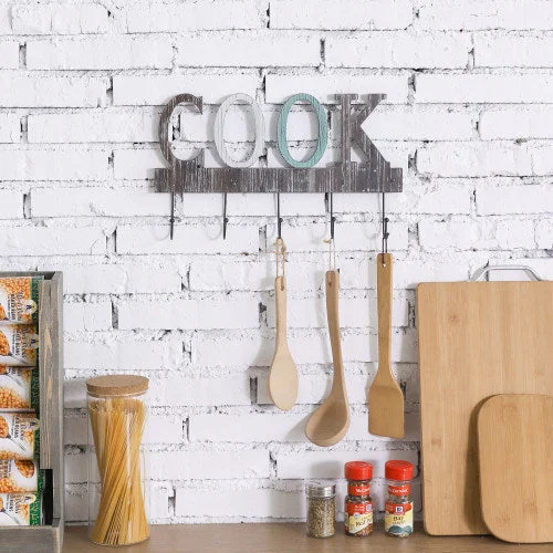 Rustic Torched Wood Rack with Cutout COOK Letters