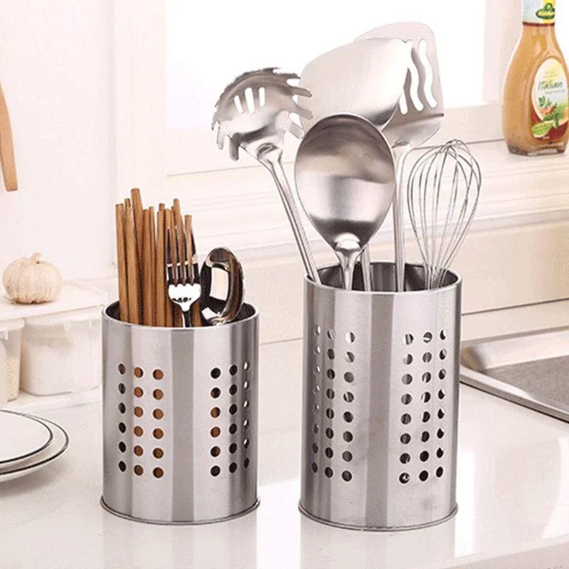 Stainless Steel Kitchen Cooking Utensils Holder Crock Drainer Flatware Caddy Cutlery Organizer Tableware Storage Serving Tool