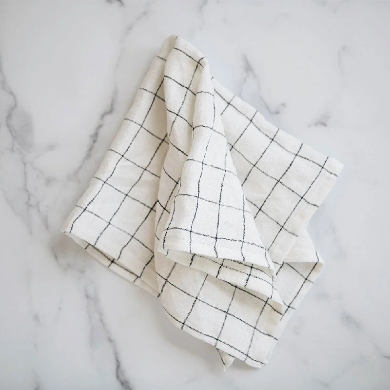 Stonewashed Linen Dinner Napkin - Navy Check