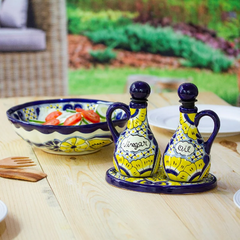 Talavera Floral Ceramic Oil and Vinegar Bottles (3 Pieces) - Sunny Salad