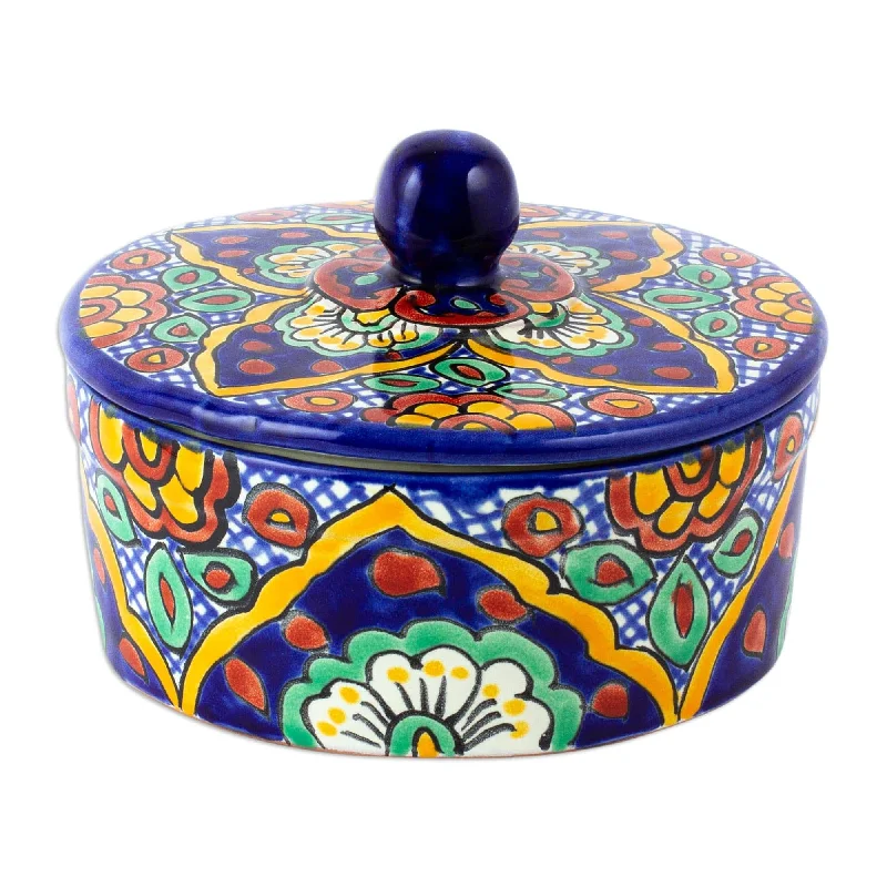 Talavera Style Ceramic Tortilla Holder with Lid from Mexico - Hidalgo Fiesta