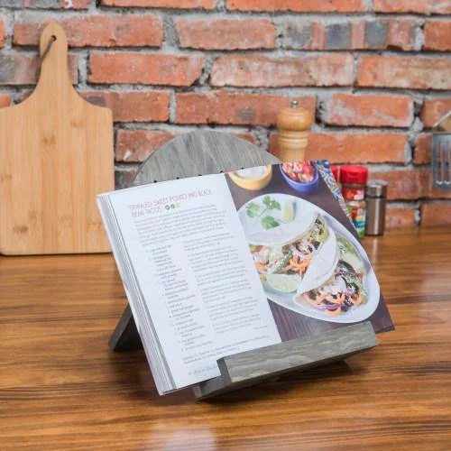 Vintage Gray Wood Cookbook/Tablet Holder with Kickstand