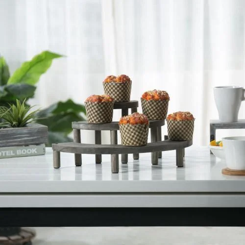 Vintage Gray Wood Semicircle Cupcake Display Stand