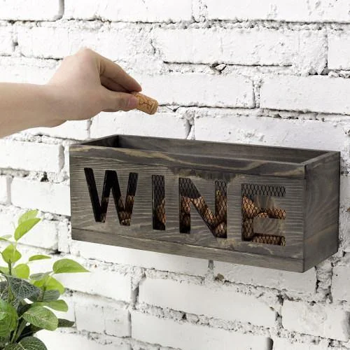 Vintage Gray Wood and Metal Mesh Wall WINE Cork Holder