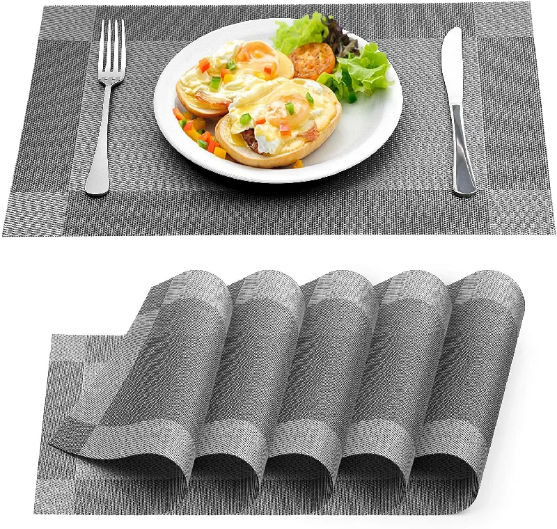 Vinyl Woven Washable Placemats for Dining - Table Set of 6