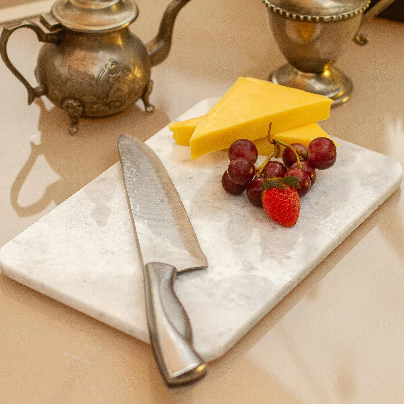 White and Grey Marble Cutting Board Handmade in Mexico - Mesa in White