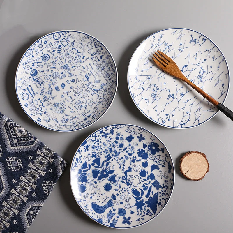 White & Blue Glazed Ceramic Plates