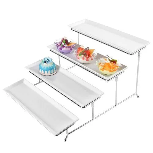 White Ceramic and Chrome Buffet Riser