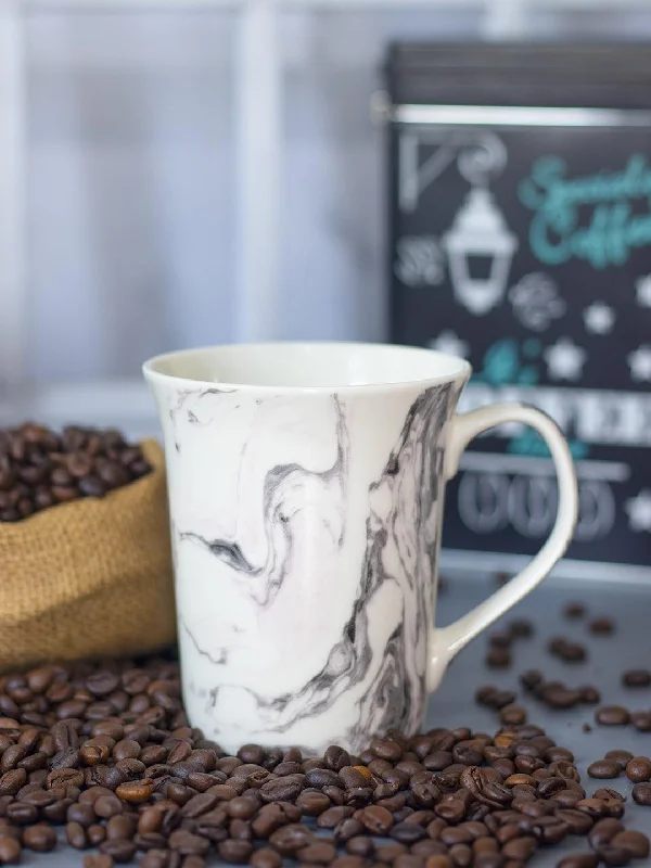 White Coffee Mug - 380 Ml, Marble Finish