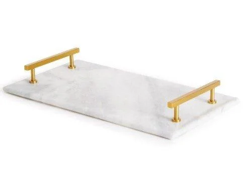 White Marble & Brass Serving Tray